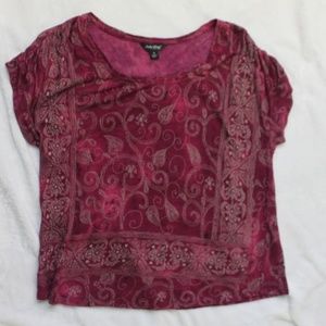 Lucky Brand Purple Boho Print S/S Top Sz S